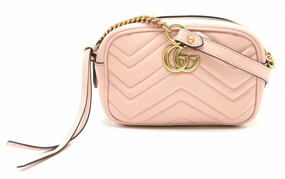 Gucci GG Marmont Crossbody Bag Chain Quilted Leather Pink Gold